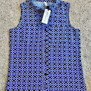NWT NY Collection Black and Blue Circle Pattern Sleeveless Blouse Size: PM